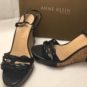 Black Leather Cork Wedge Heel
